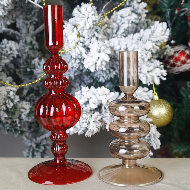 18cm Hand-Blown Glass Candlestick Holder Holiday Tabletop Decor