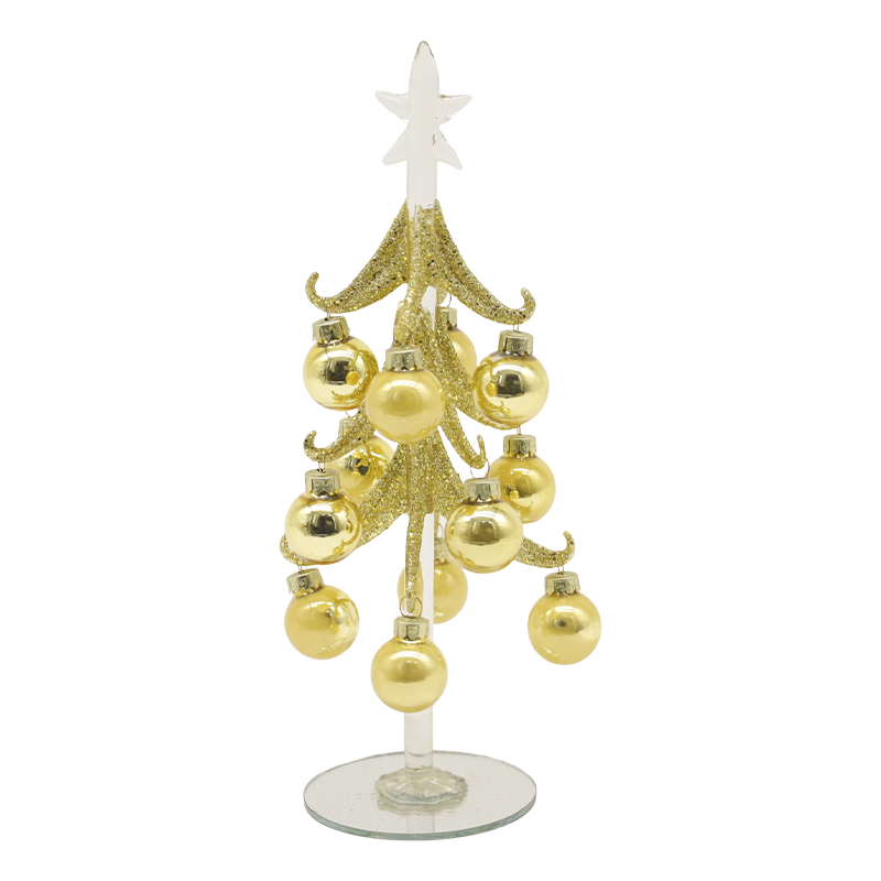 10×25 cm at 10×30 cm Festive Gold Glass Christmas Tree na Pinalamutian ng Mga Opsyon sa Dekorasyon na Bola