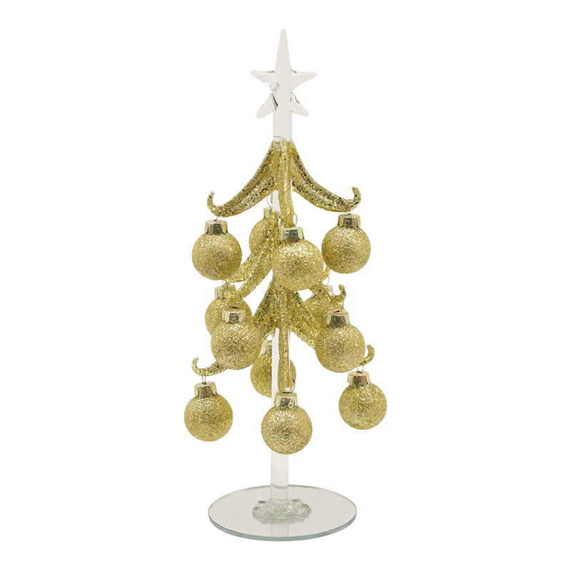 10×25 cm at 10×30 cm Festive Gold Glass Christmas Tree na Pinalamutian ng Mga Opsyon sa Dekorasyon na Bola