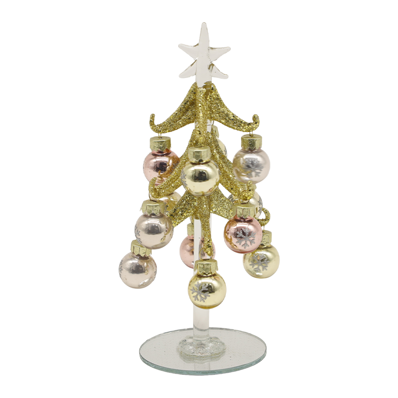 10×25 cm at 10×30 cm Festive Gold Glass Christmas Tree na Pinalamutian ng Mga Opsyon sa Dekorasyon na Bola