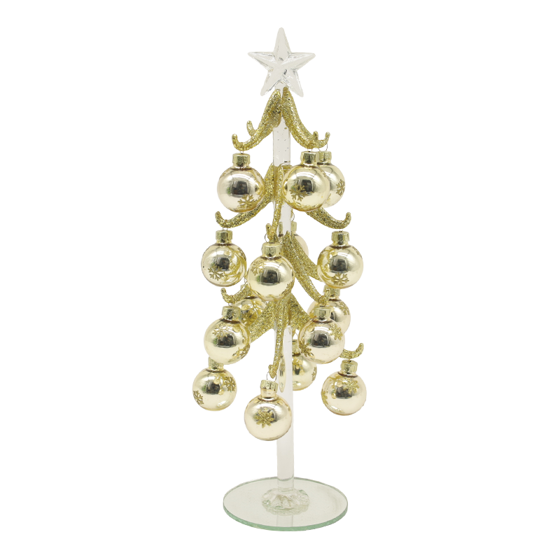 10×25 cm at 10×30 cm Festive Gold Glass Christmas Tree na Pinalamutian ng Mga Opsyon sa Dekorasyon na Bola