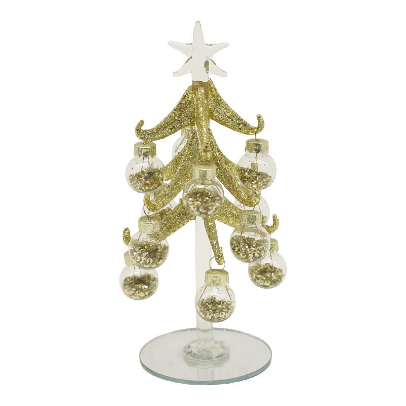10×25 cm at 10×30 cm Festive Gold Glass Christmas Tree na Pinalamutian ng Mga Opsyon sa Dekorasyon na Bola