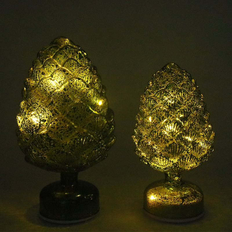 15×28 cm & 11×22 cm Pinecone Christmas Rotating Glass LED Tabletop Dekorasyon