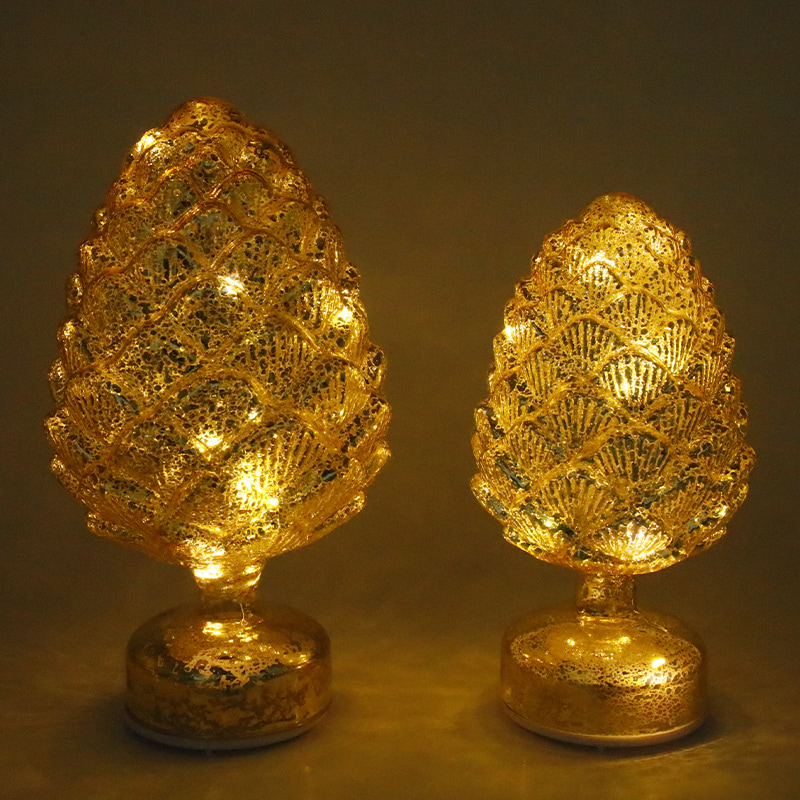 15×28 cm & 11×22 cm Pinecone Christmas Rotating Glass LED Tabletop Dekorasyon