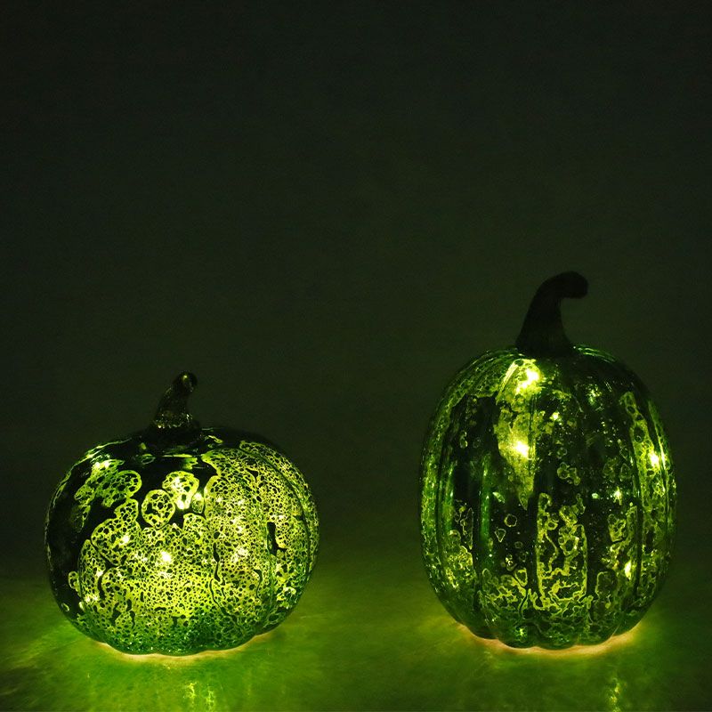 12*15cm Halloween LED Glass Pumpkin Lamp Tabletop Ornament